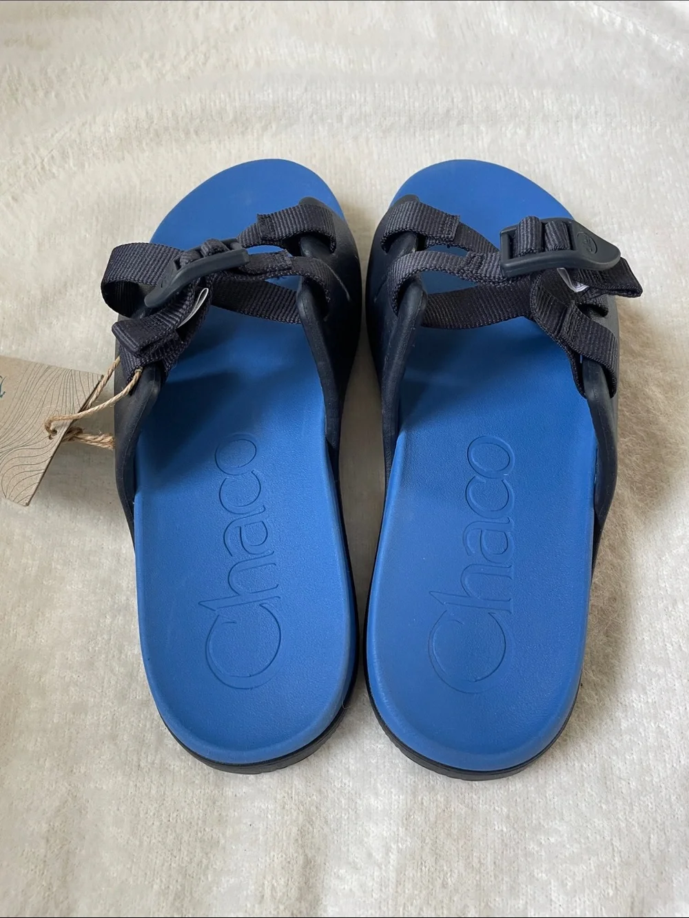 Chaco Kids Blue Footbed Sandals with Black Webbing